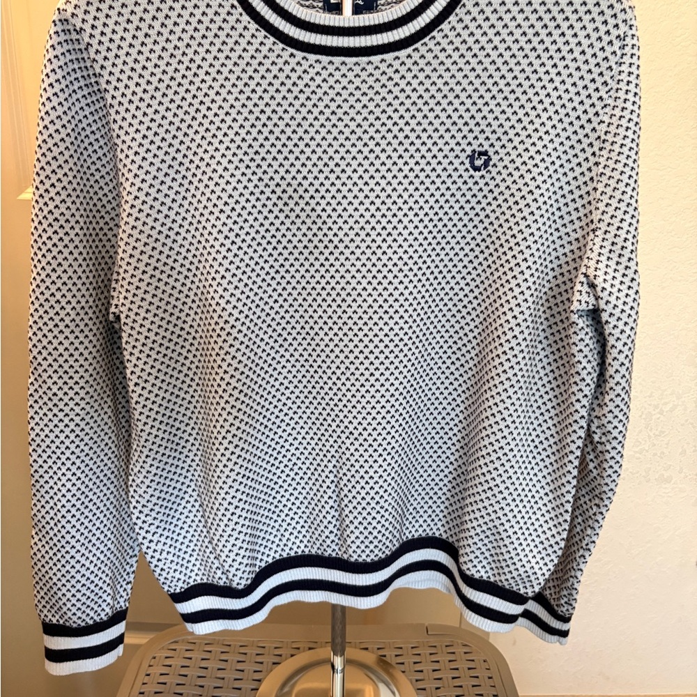 Chase - Lands’ End Light Blue & Navy accent Knit Crewneck Sweater